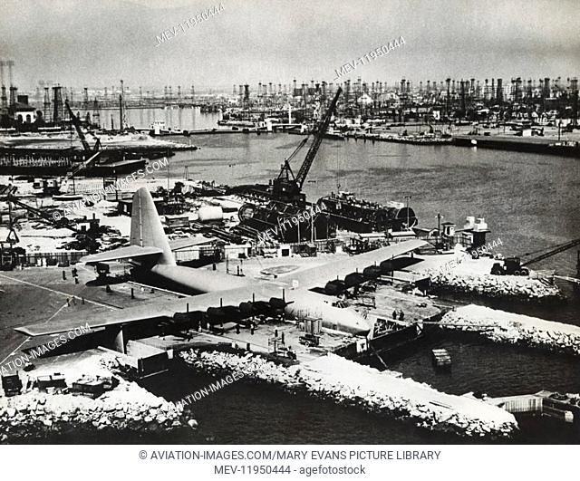 The Huge Hughes H-4 Hercules / Spruce Goose Under-Construction at Terminal-Island, San Pedro, Long Beach Harbour, California, Usa