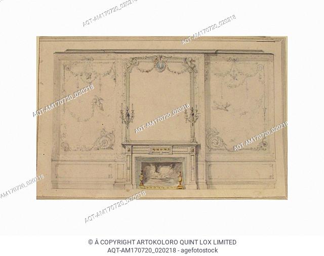 Design for Chimney Piece and Wall Decor, 19th century, Pencil and wash, 7 7/8 x 12in. (20 x 30.5cm), Drawings, Charles Monblond (French, 19th century)
