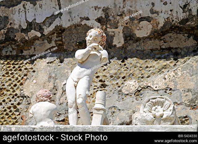 Angel figure on the Marco Nonio Balbo Terrace, archaeological site, Herculaneum, Ercolano, Naples, Campania, Italy, Europe