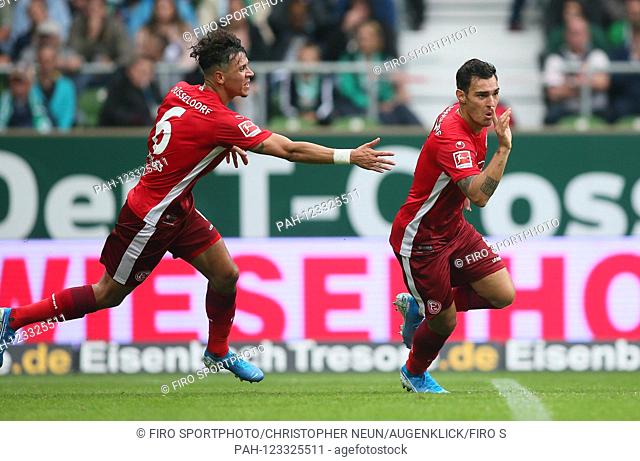 firo: 17.08.2019, football, season 2019/2020, 1st Bundesliga SV Werder Bremen - Fortuna Dusseldorf, goaljubel, jubilation, joy, Alfredo MORALES