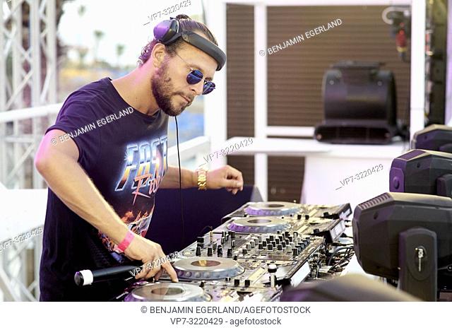 DJ Sebastian Bronk performing at beach club Starbeach, Recovery Pool Party, on 03. August 2018