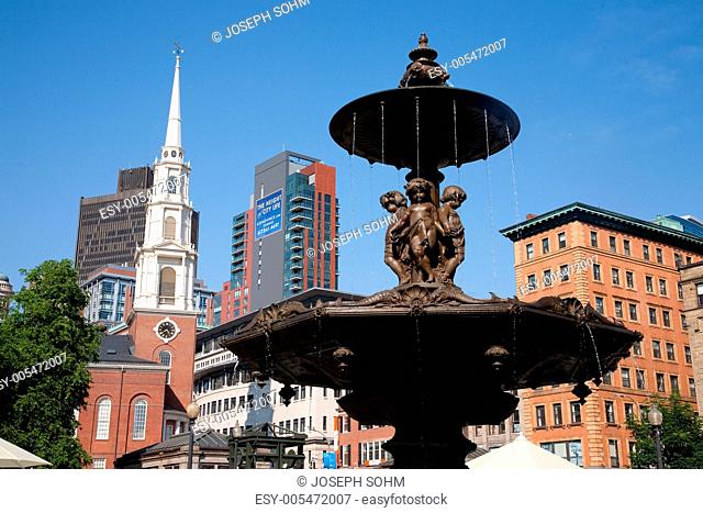 Park Street Steeple and Fountain, Boston Common, Boston, MA