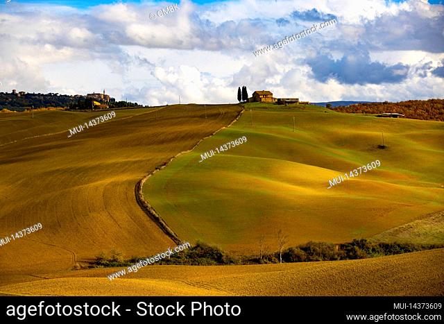 Typical rural fields and landscape in Tuscany Italy