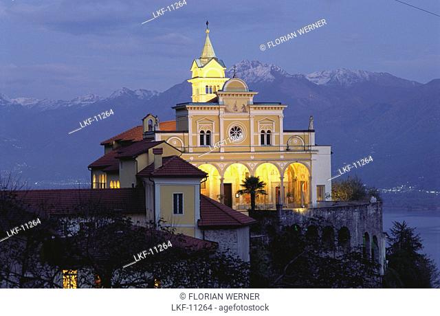 Madonna del Sasso church at night, Locarno, Ticino, Switzerland