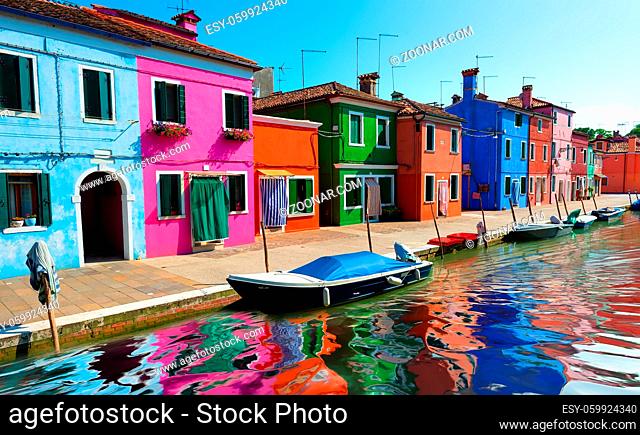 Painted houses of Burano island in summer