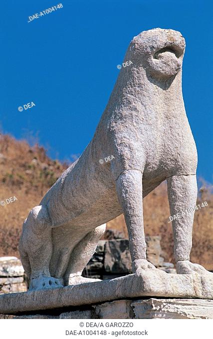 Greece - Southern Aegean - Cyclades Islands - Delos. Sacred Precinct. Terrace of the Lions (7th century b.C.). Marble lion
