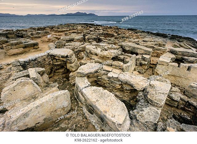 Necrópolis de Son Real , conjunto de construcciones funerarias , término municipal de Santa Margalida, Majorca, Balearic Islands, Spain