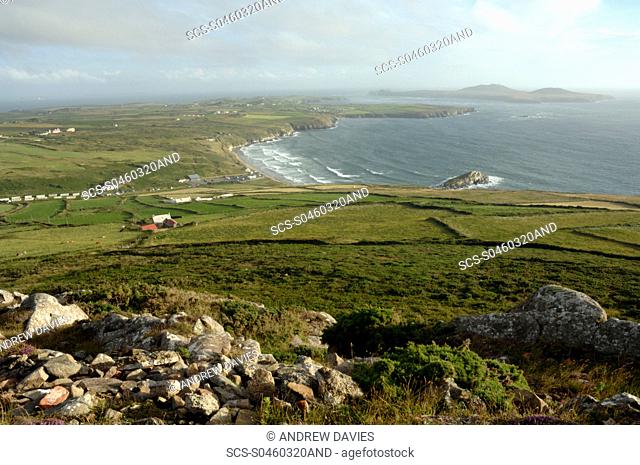 View of Whitesands Bay and Ramsey Island from Carn Llidi, Wales, UK