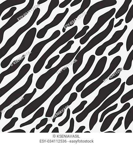 White and black. Monochrome. Coloring Zebra seamless vector illustration. Diagonal curved bands. Wavy texture on white background