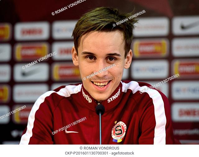 New player of AC Sparta Prague Josef Sural smiles during a press conference in Prague, Czech Republic, on Wednesday, January 13, 2015