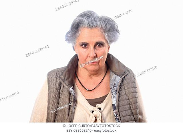 portrait of a senior woman on white background