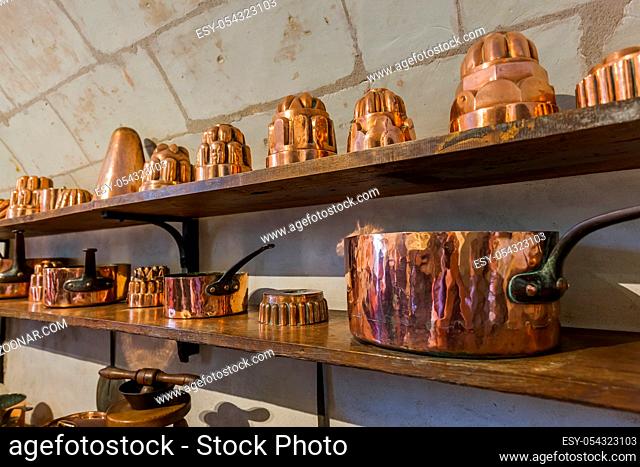 Kitchen in Chenonceau castle - Loire Valley - France - travel and architecture background