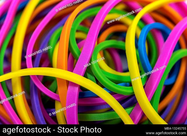 Rubber rings of different sizes and colors, detail