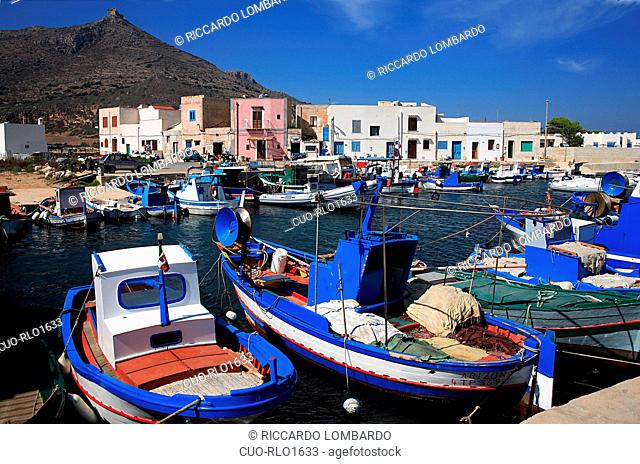 Fishing boats, Porto dei Pescatori, Favignana island, Sicily, Italy