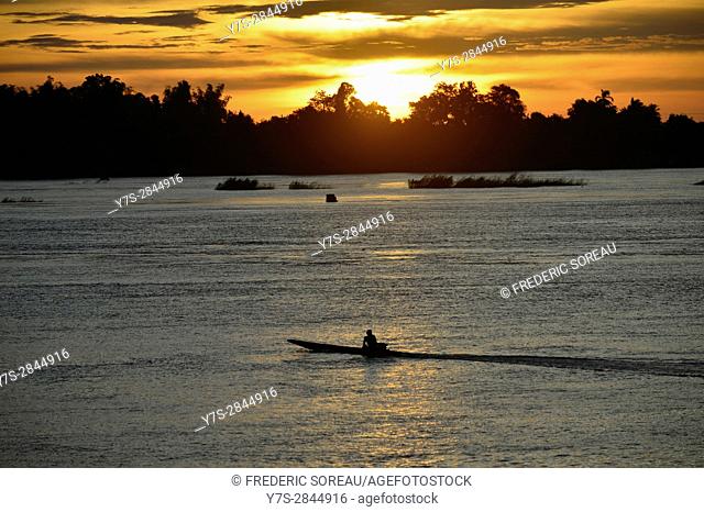 Mekong river at sunrise near Don Khong island in South Laos, Southeast Asia