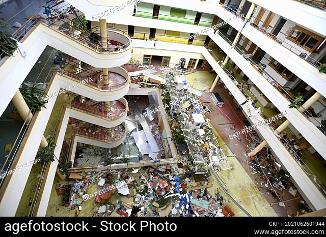 S-Centrum retirement home damaged after a tornado is seen on June 26, 2021, in Hodonin, Czech Republic. The South Moravian Region have been hit by the intensive...