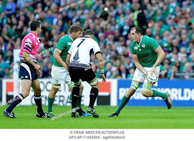 2015 Rugby World Cup Ireland v Romania Sep 27th. 27.09.2015. London, England. Rugby World Cup. Ireland versus Romania. Ireland second row Devin Toner in action