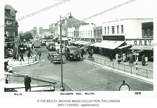 Bellegrove Road, Welling looking towards the railway bridge and Shooters Hill. The road immediately to the left is Hook Lane