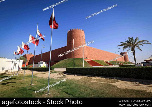 PRODUCTION - 02 April 2022, Qatar, Al Ruwais: Exterior view of the stadium on the training grounds of the ""Al-Shamal sports Club"" in the small port city of Al...