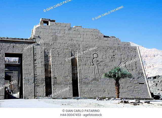 Medinet Habu, Luxor, Egypt, Djamet, mortuary temple of King Ramses III, ( XX dyn. 1185 -1078 B.C) - the first pylon