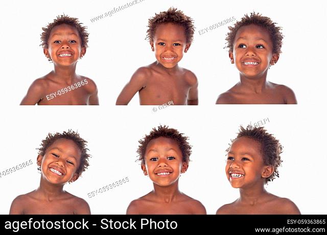 Adorable afroamerican child gesturing isolated on a white background