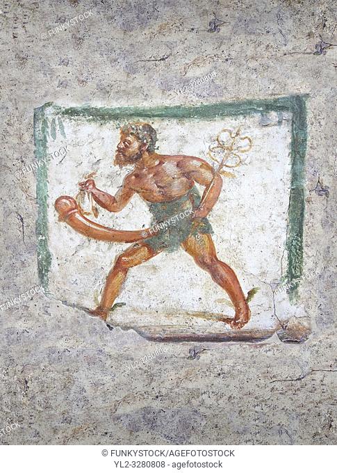 Pompeii Roman Erotic Fresco of Mercury with a massive phalus rom Naples National Archaeological Museum, 1st cent AD , workshop Banner