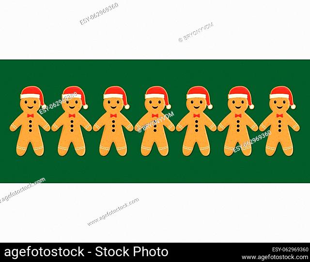 Group of gingerbread men with christmas hats