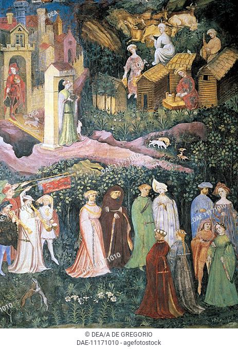The Month of June, panel taken from Cycle of the Months, by Master Venceslao, fresco, Tower Aquila, Buonconsiglio Castle, Trento, Trentino-Alto Adige