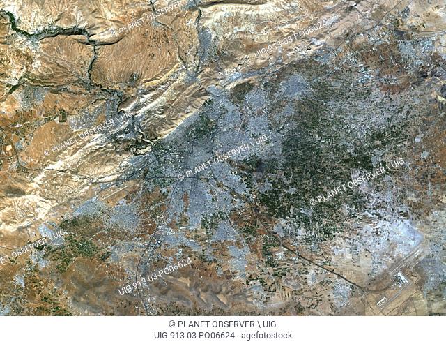 Colour satellite image of Damascus, Syria. Image taken on October 24, 2013 with Landsat 8 data