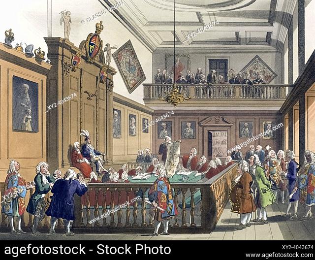 Heralds College. The Hall. Circa 1808. After a work by August Pugin and Thomas Rowlandson in the Microcosm of London, published in three volumes between 1808...