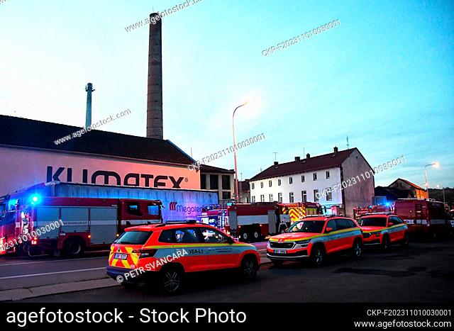 South Moravian region Firefighters intervene at a fire in an industrial hall (building) in Letovice, Czech Republic, November 1, 2023 (CTK Photo/Petr Svancara)