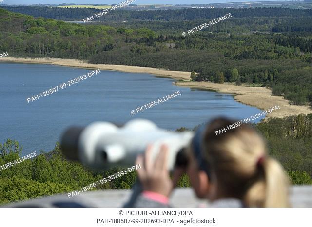 05 May 2018, Germany, Prora: View from the 40-metre-high viewing platform on the small Jasmund Bodden (bay on Baltic Sea)