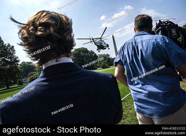 Marine One, with United States President Joe Biden aboard, departs from the South Lawn of the White House in Washington, DC, US, on Friday, July 28, 2023