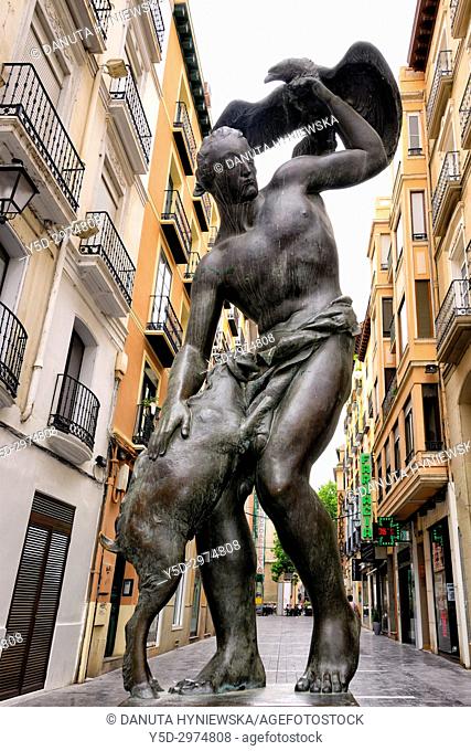 Pablo Gargallo's sculpture 'El pastor del águila' 1928, Calle Antonio Candalija, San Felipe Square in the end of the street, Zaragoza, Aragón, Spain, Europe