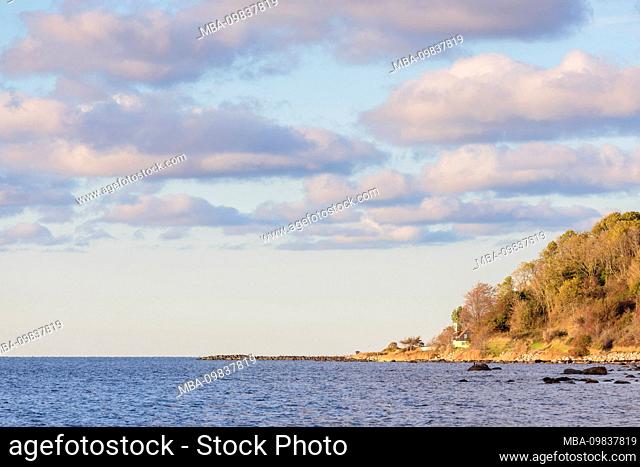Europe, Denmark, Bornholm, Helligpeder. Evening view of Teglkås harbor