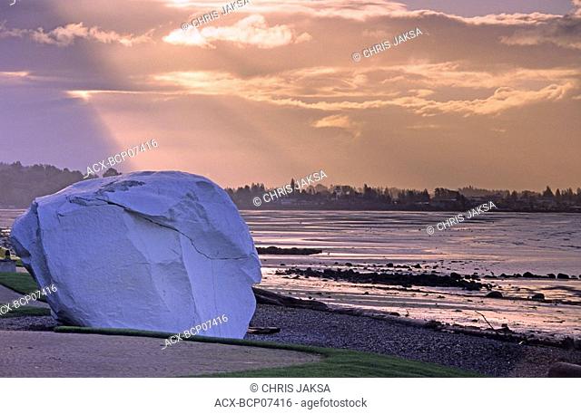 The 486-ton glacial erratic boulder for which this beach town is named, White Rock, British Columbia, Canada