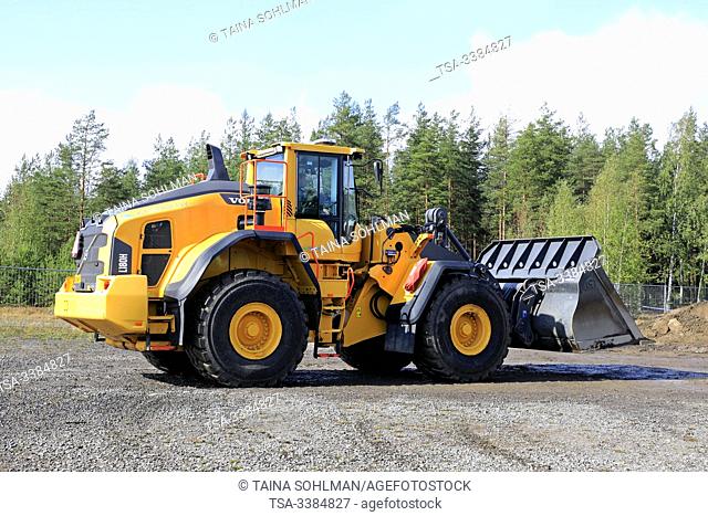 Hyvinkaa, Finland. September 6, 2019. Volvo L180H wheel loader at work in earthmoving operations on Maxpo 2019. Credit: Taina Sohlman