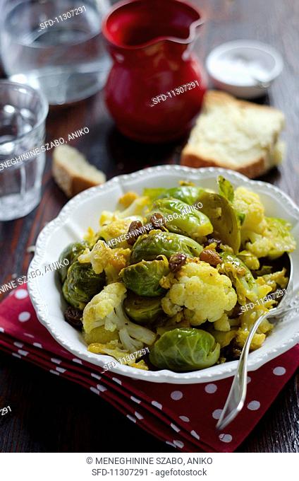 Sicilian style cauliflower and Brussels sprouts