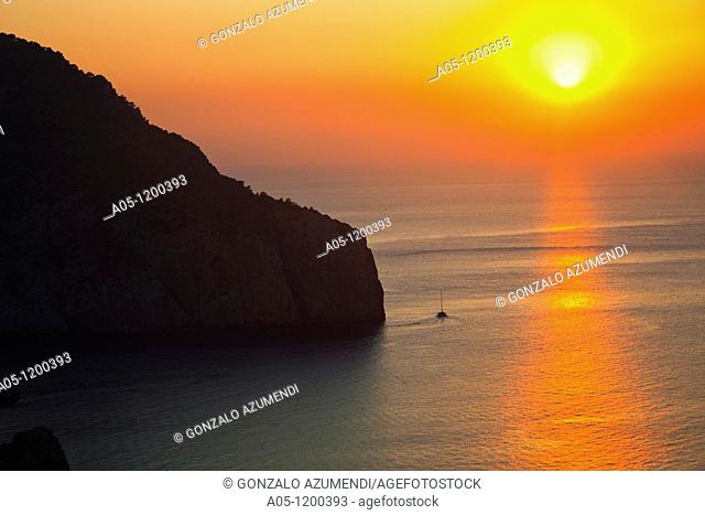 Sunset from Hacienda Na Xamena Hotel. Sant Miquel. Ibiza. Balearic Islands. Spain
