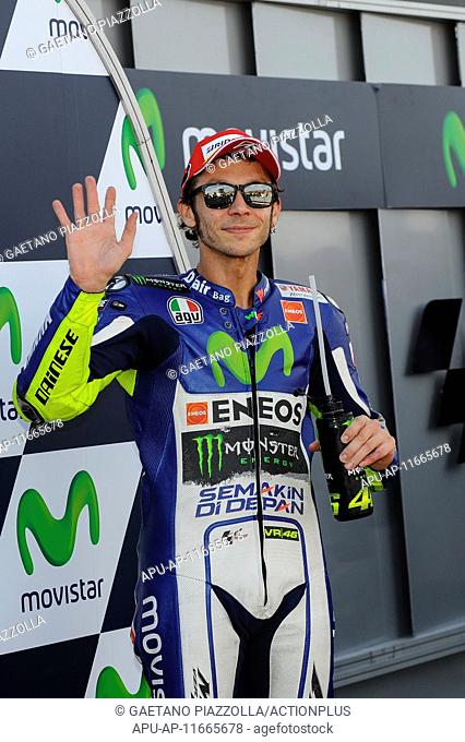 2015 MotoGP Grand Prix of Aragon Race Day Sept 27th. 27.09.2015. Alcaniz, Spain MotoGP. Gran Prix Movistar of Aragon. 3rd placed Valentino Rossi