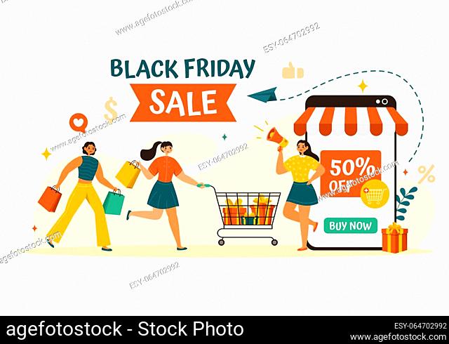 Black Friday Sale Event Vector Illustration with Shopping Bags and Big Promotion Discount in Flat Cartoon Hand Drawn Background Design Templates