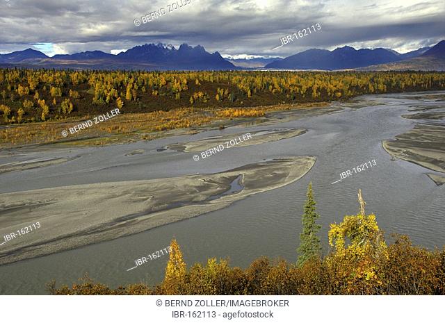 Autum on Chulitna River Denali State Park Alaska USA
