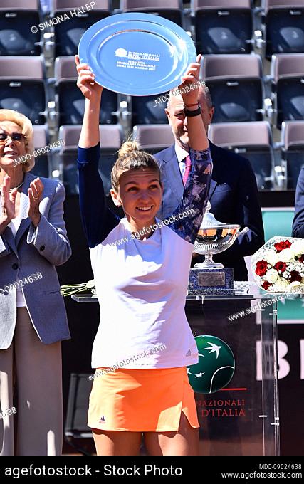 Romanian tennis player Simona Halep during the award ceremony for the International Tennis BNL in Rome, won by tennis player Elina Svitolina
