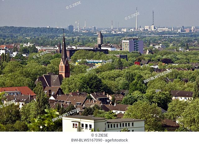view from the Neue Mitte Oberhausen over the old town towards Duisburg, Germany, North Rhine-Westphalia, Ruhr Area, Oberhausen