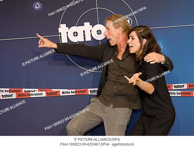 22 August 2018, Germany, Weimar: Nora Tschirner, actress and Richard Huber, director, attend the premiere of the series ""Tatort"" (lit