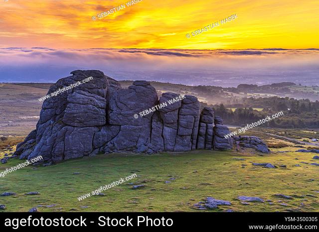 Sunrise over Haytor, Dartmoor National Park, Devon, England, United Kingdom, Europe