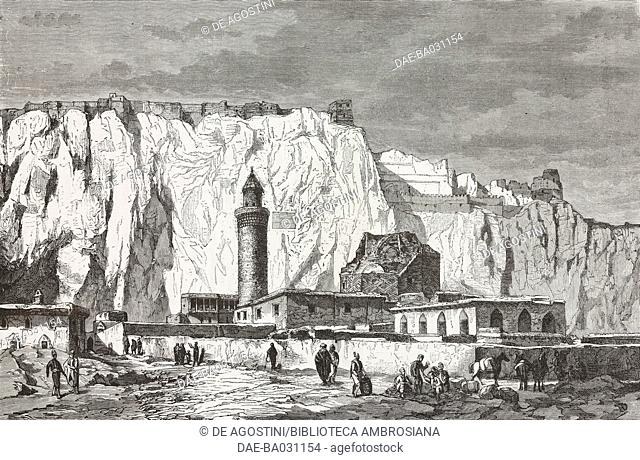Outline of Akhtamar or Akdamar island, Lake Van, Turkey, life drawing by Deyrolle, from Travels in Lazistan and in Armenia, 1869