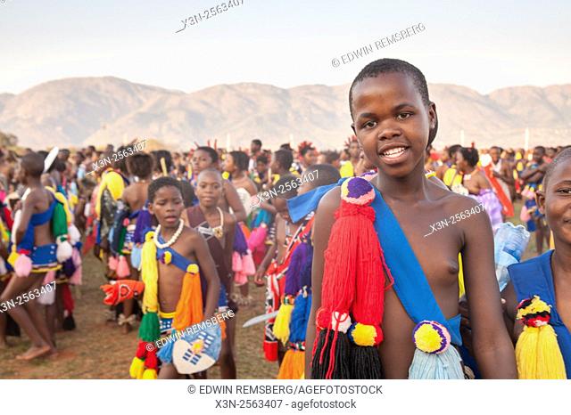Ludzidzini, Swaziland, Africa - Annual Umhlanga, or reed dance ceremony, in which up to 100, 000 young Swazi women gather to celebrate their virginity and honor...