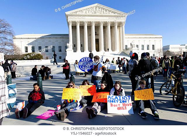 A group of Pro-Choice supporters protest in front of the Supreme Court