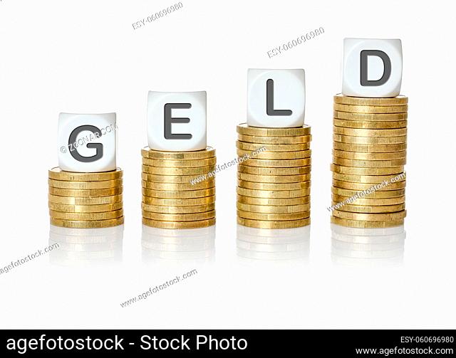 Coin stacks with letter dice - Money - Geld German